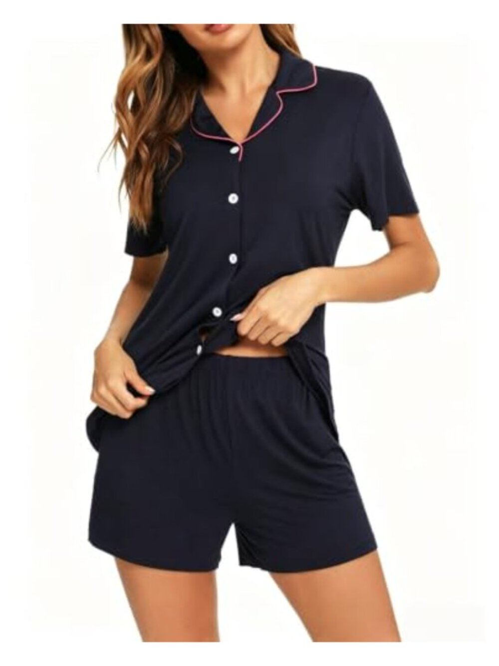 Women's Short Sleeve Button Down Pajama Set Soft Rayon 2 Piece Sleepwear